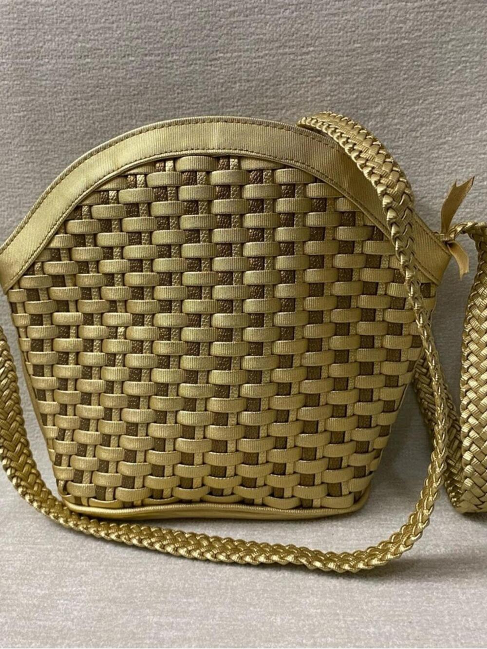 Tiannl Gold Woven Crossbody Bag
